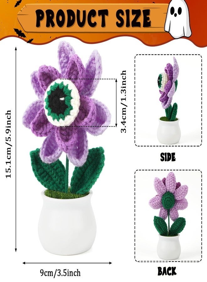 JULEASEL Halloween Spooky Eyeball Crochet Potted Flower - Handmade Purple Monster Plant with Eerie Eyeball, Creepy Home & Office Desk Decor, Gift for Friends, Family & Coworkers - Image 3